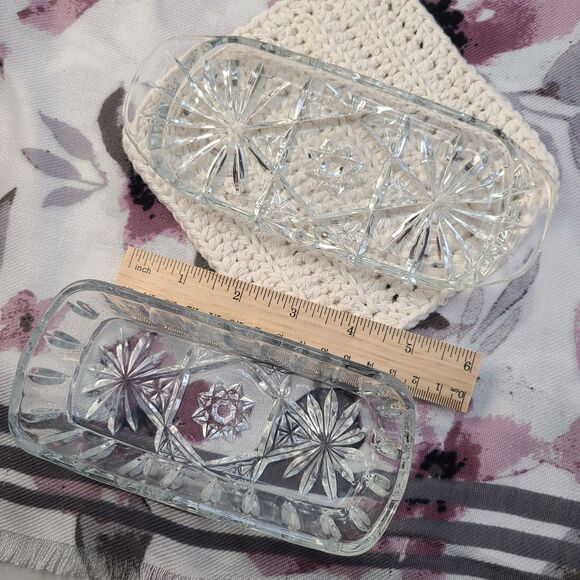 Vintage Anchor Hocking Star of David Crystal Covered Butter Dish Glass - Picture 6 of 6